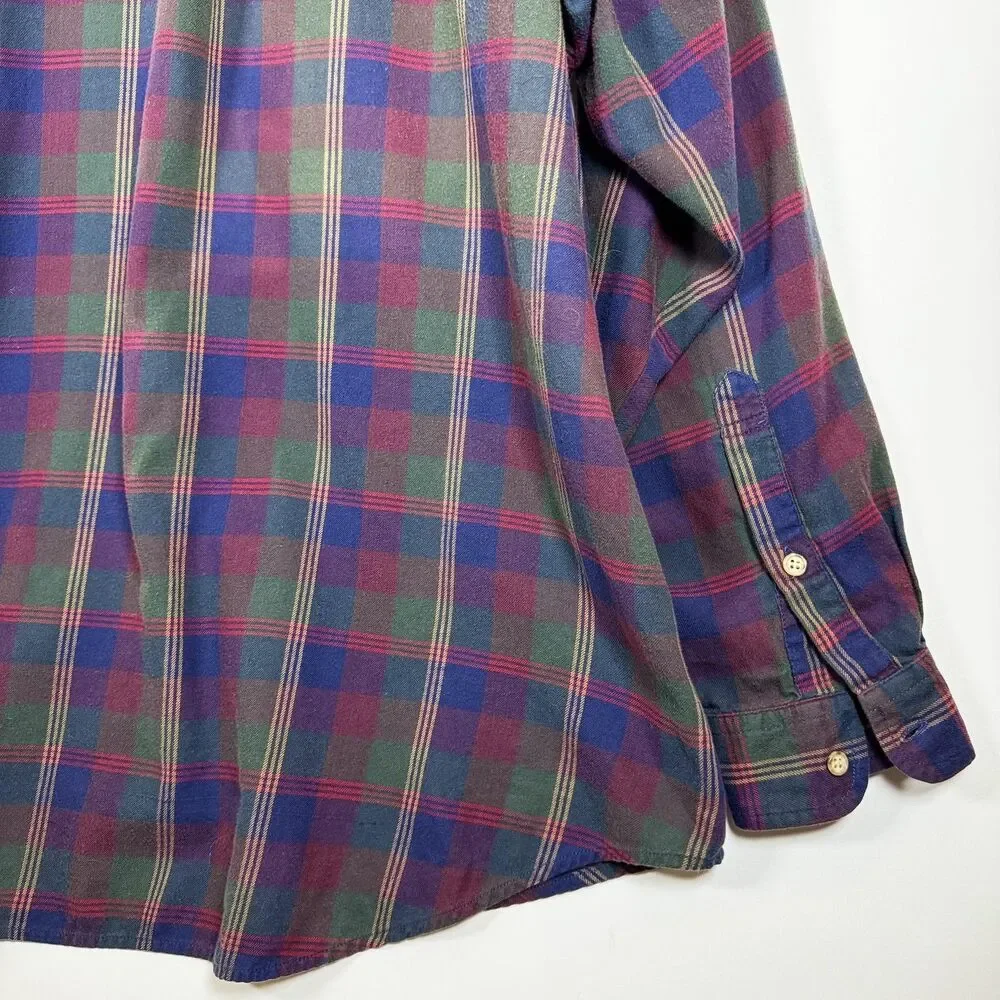 Vintage Guess Georges Marciano Shirt Mens XL Blue Green Plaid Button Up USA 90s‎